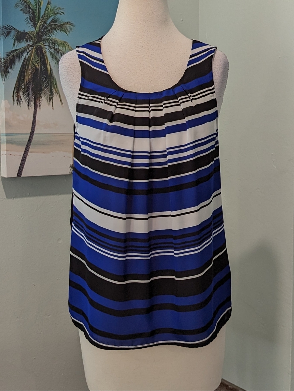 Elle Blue and Black Striped Dressy Tank